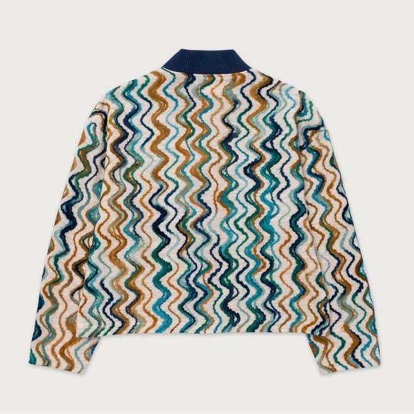 Men’s NWT HONOR THE GIFT Muse Multi-colored Wave Knit Crop Cardigan, Size Large - Picture 7 of 9